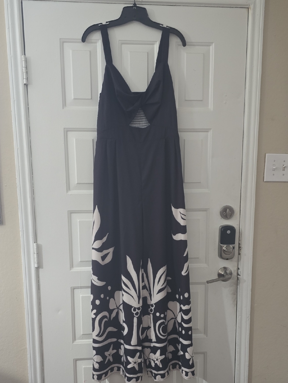 Black and White Floral Jumpsuit with Cutout Detail